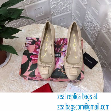 Dolce  &  Gabbana Block Heel 6.5cm Leather Sicily Pumps Beige 2021